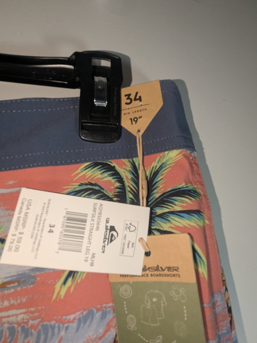 Quiksilver Coral and Blue Tropical Palm Boardshorts - Picture 4 of 5